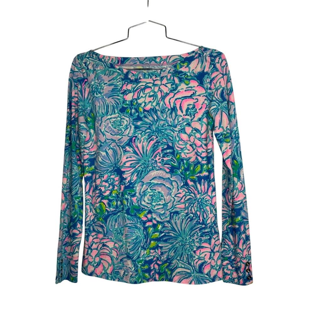 469. Lilly Pulitzer Printed Long Sleeve Top Size S Blue Pink